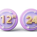 Purple Circular 12H and 24H Time Icons With Surrounding Arrow Rings Design