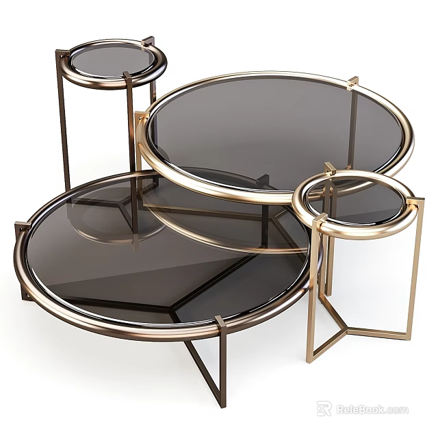 Modern Functional Table With Metal Frame Glass Top And Multi-layer Design 3d model 
