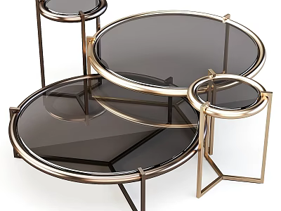 Modern Functional Table With Metal Frame Glass Top And Multi-layer Design 3d model