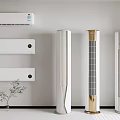Modern Home Interior with Wall Mounted Standing Air Conditioners and Fans White Design