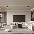 Modern Living Room Interior Design With Large TV Sofa Coffee Table And Decorative Lights