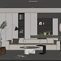 Modern Living Room Interior With Beige Sofa White Coffee Table Brown Chair Green Plants And Bookshelves