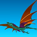 Colorful Flying Dragon With Large Wings And Vibrant Colors On Blue Background