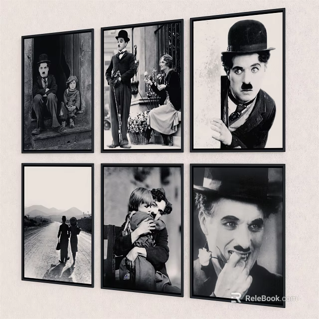 Classic Black and White Portrait Paintings Collection Featuring Various Vintage Figures 3d model 