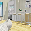 Modern Tea Room Interior With Wooden Floor Round Tables Stools Bookshelves And Potted Plant