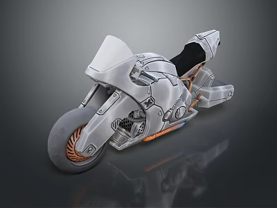 Futuristic Silver Motorcycle With Sleek Metallic Body And Aerodynamic Design 3d model