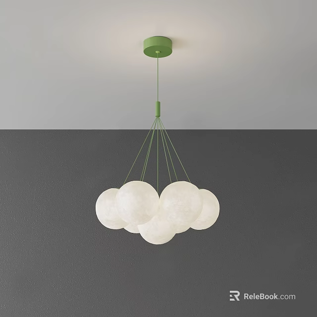 Modern Minimalist Green Pendant Chandelier With White Spherical Globe Lights Design 3d model 