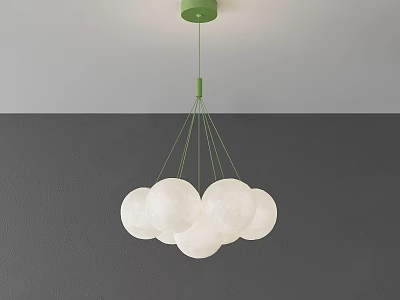 Modern Minimalist Green Pendant Chandelier With White Spherical Globe Lights Design 3d model
