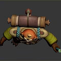 3D Fantasy Bear Character With Orange Fur Braided Hair Yellow Robe And Blue Staff