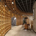 Elegant Wine Cellar Interior Design With Wooden Wine Racks Displayed Bottles And Ambient Lighting