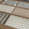 Square Rugs with Geometric Wave and Striped Patterns on Wooden Floor for Home Decor