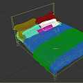 Simple Modern Double Bed with Wooden Headboard Multiple Pillows and Navy Blue Gray Comforter