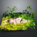 Stone And Wood Structure In Natural Outdoor Setting With Green Grass And Trees