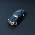 Black Sedan Car With Modern Design In Top View On Dark Background