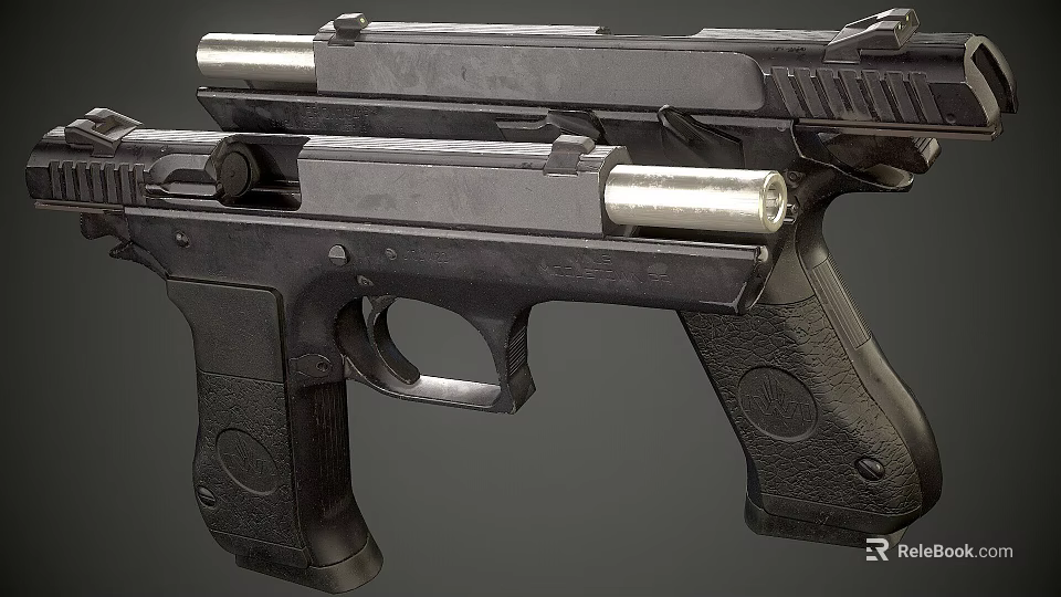 Modern Black Pistols With Textured Grip And Metallic Barrel Design 3d model 