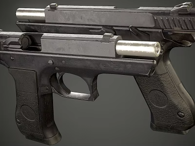 Modern Black Pistols With Textured Grip And Metallic Barrel Design 3d model