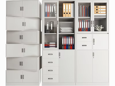 Modern Bookcase Storage With Drawers Cabinet Doors And Organized Books Folders 3d model