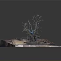 Withered Tree Scene Model With Circular Platform Square Base And Blue Decorations