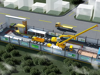 Construction site crane mud pool door head trailer podium 3d model