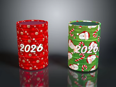 Festive 2026 Christmas Decorative Containers Red Green With Stars Santa And Candy Canes 3d model