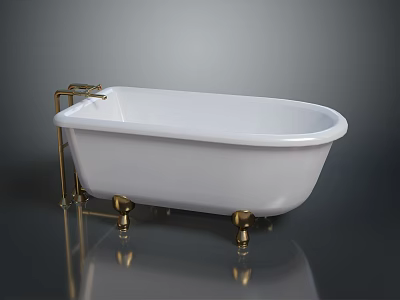 Classic White Freestanding Bathtub With Gold Metal Legs And Faucet Bathroom Furniture 3d model