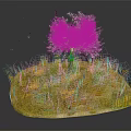 Blooming Pink Flowering Tree On Small Island With Yellow Grass And Falling Petals