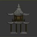 Traditional Chinese Pavilion With Two Story Tiled Roof Curved Eaves And Wooden Pillars