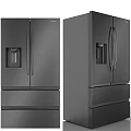 Modern Black Kitchen Appliances Set With Microwave Oven Cooktop And Refrigerator