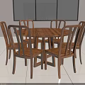 Round Wooden Dining Table Set with Six Chairs for Home Dining Area 3d model