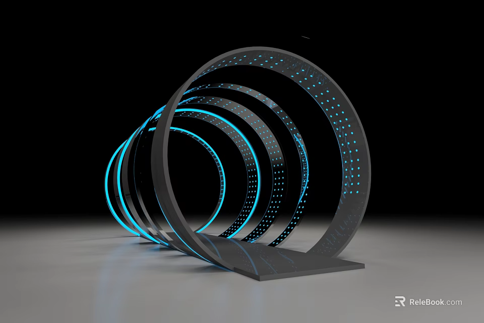 Futuristic Circular Ring Structure with Blue LED Lighting and Dot Patterns in Modern 3d model