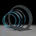 Futuristic Circular Ring Structure with Blue LED Lighting and Dot Patterns in Modern 3d model