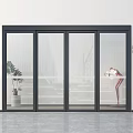 Modern Indoor Glass Sliding Door With Black Frame White Wall Smart Control Panel And Plant