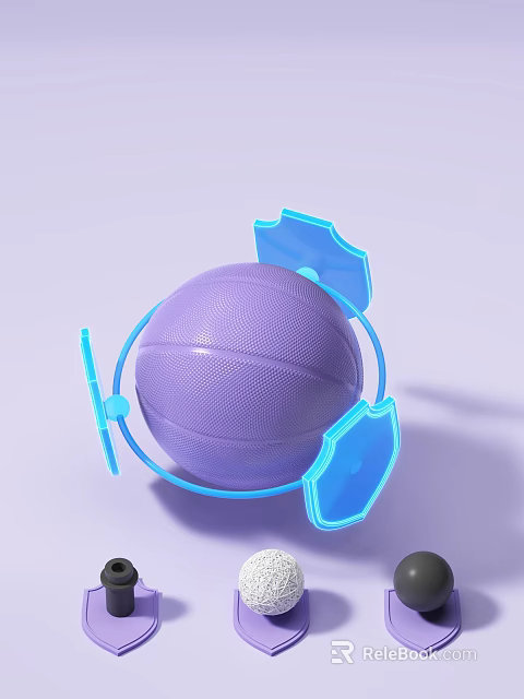 Purple Basketball With Blue Shields And Circular Frame Design 3d model 