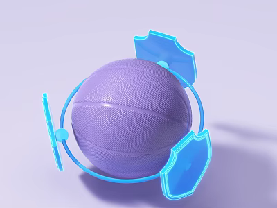 Purple Basketball With Blue Shields And Circular Frame Design 3d model