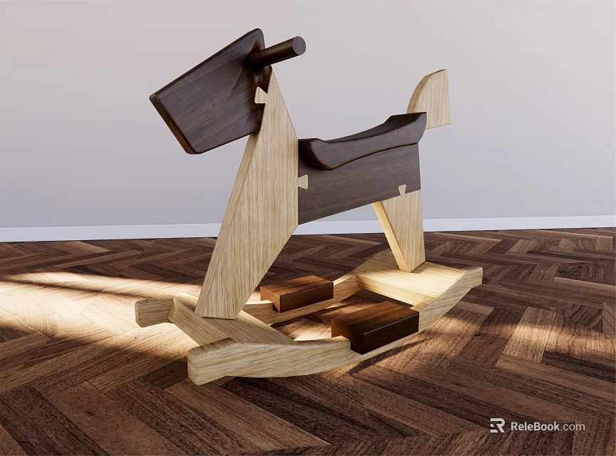 Wooden Building Blocks Rocking Horse Design Assembled With Natural Wood For Kids Play 3d model 