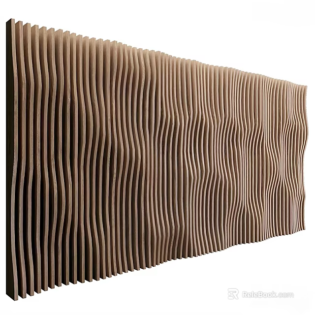 Modern Wooden Wall Decor With Wavy Stripes For Interior Design 3d model
