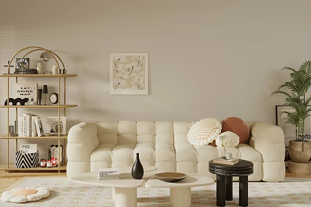 Cream Style Home Living Room Sofa Coffee Table Combination Cotton Candy Sofa Multi-Person Sofa Three-Person Sofa Cream Style Living Room Sofa Mother and Child Coffee Table 3d model