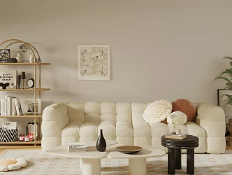 Cream Style Home Living Room Sofa Coffee Table Combination Cotton Candy Sofa Multi-Person Sofa Three-Person Sofa Cream Style Living Room Sofa Mother and Child Coffee Table 3d model