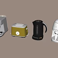 Stylish Modern Kitchen Appliances with Espresso Machine Toaster Kettle and Coffee Maker 3d model