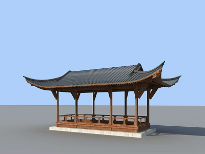 Traditional Chinese Pavilion With Wooden Structure Black Tiled Roof And White Base Columns 3d model