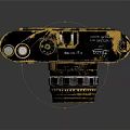 Vintage Digital Camera Retro Design With Gold Accents Dark Body Round Lens And Control Buttons