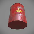 Industrial Equipment Red Metal Barrel With Yellow Warning Sign For Storage