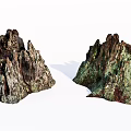 Natural Stone Wood Landscape Decor With Textured Surface And Mossy Green Details