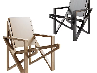 Modern Wooden Leisure Chair With Geometric Frame Cross Legs And Two Tone Design 3d model