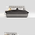 Modern Double Bed With Tufted Headboard Side Table And Lamp 3d model