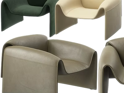 Modern Accent Chairs With Curved Design And Velvet Leather Upholstery In Green Beige Gray Tones 3d model