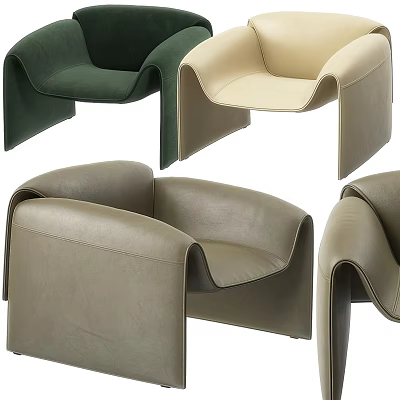 Modern Accent Chairs With Curved Design And Velvet Leather Upholstery In Green Beige Gray Tones 3d model