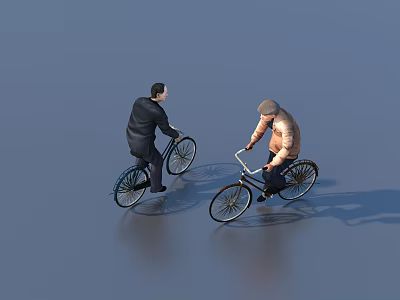 Two Individuals in Casual Outfits Riding Classic Vintage Bicycles on Gray Ground 3d model