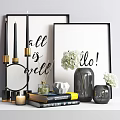 Modern Decorative Accessories Set With Framed Typography Art Vase Candle Diffuser And Books