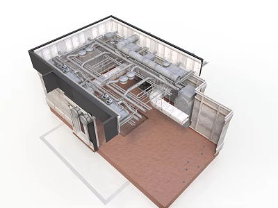 Industrial Technical Facility Internal Structure With Metal Framing Piping Systems And Equipment 3d model